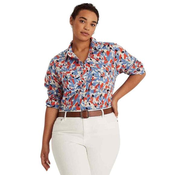 Lauren Cotton lightweight button shirt colorful abstract Ralph Lauren Sz 1X - Picture 1 of 10